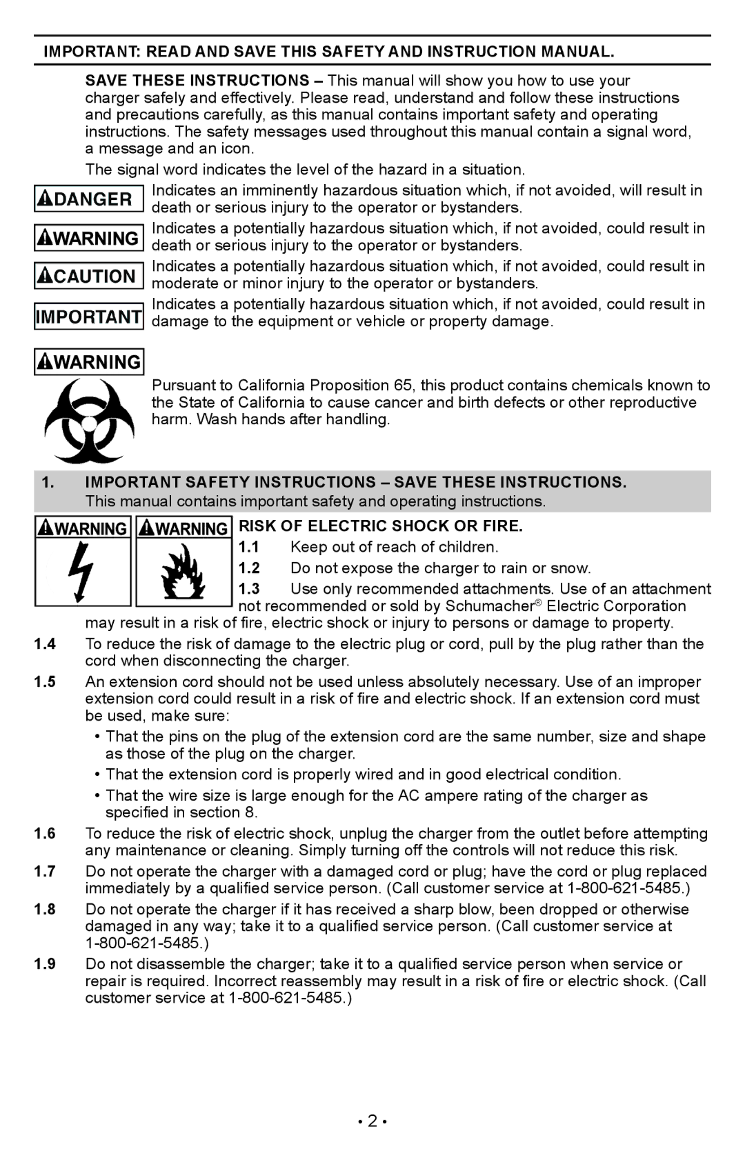 Schumacher PSW-22 owner manual Risk of Electric Shock or Fire 