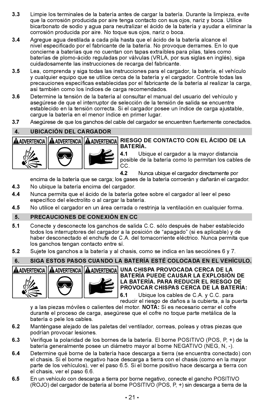 Schumacher PSW-22 owner manual Precauciones DE Conexión EN CC 