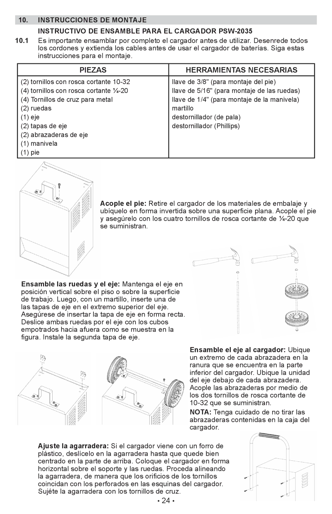 Schumacher PSW-22 owner manual Piezas Herramientas Necesarias 