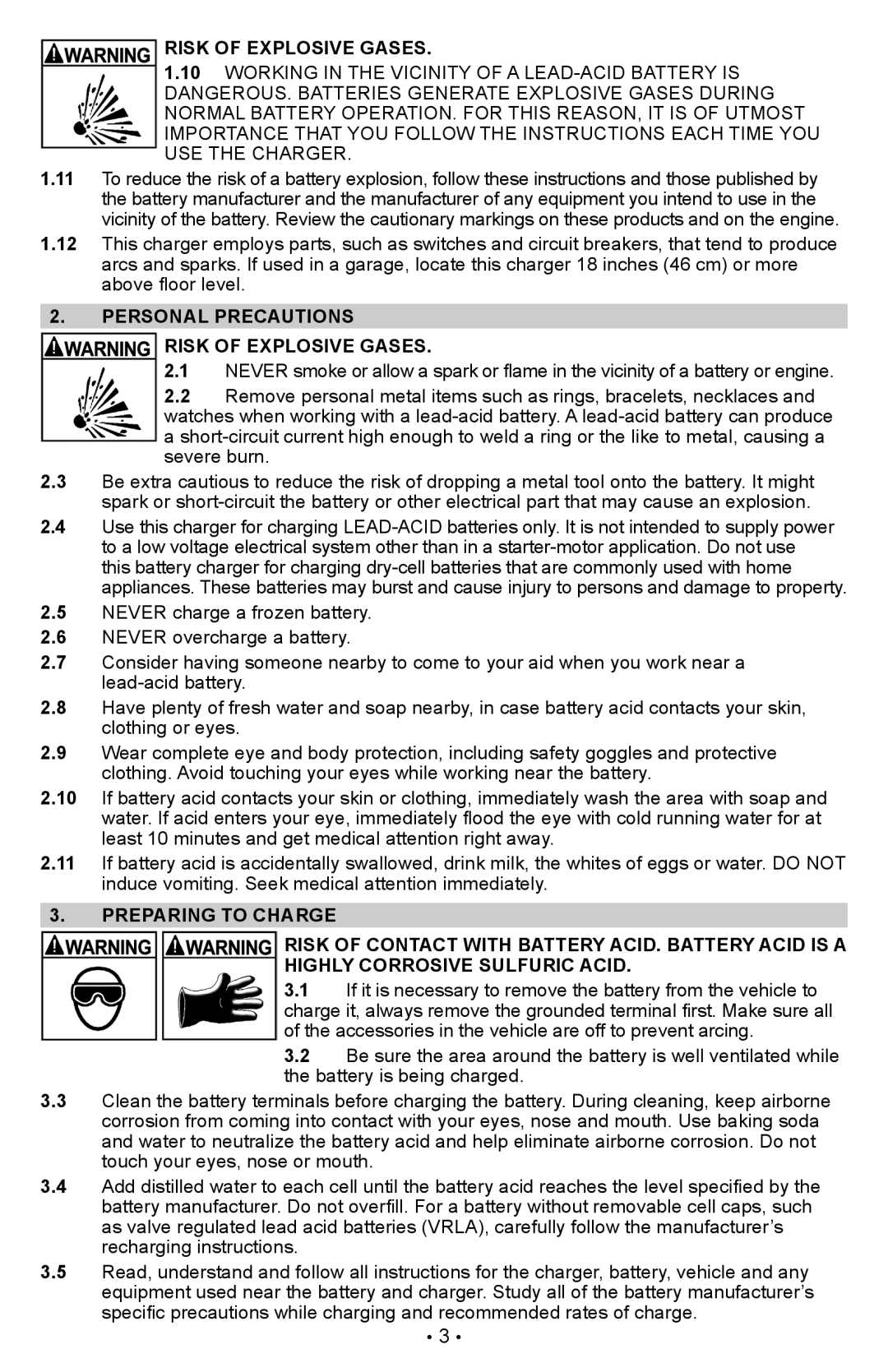 Schumacher PSW-22 owner manual Personal Precautions Risk of Explosive Gases 