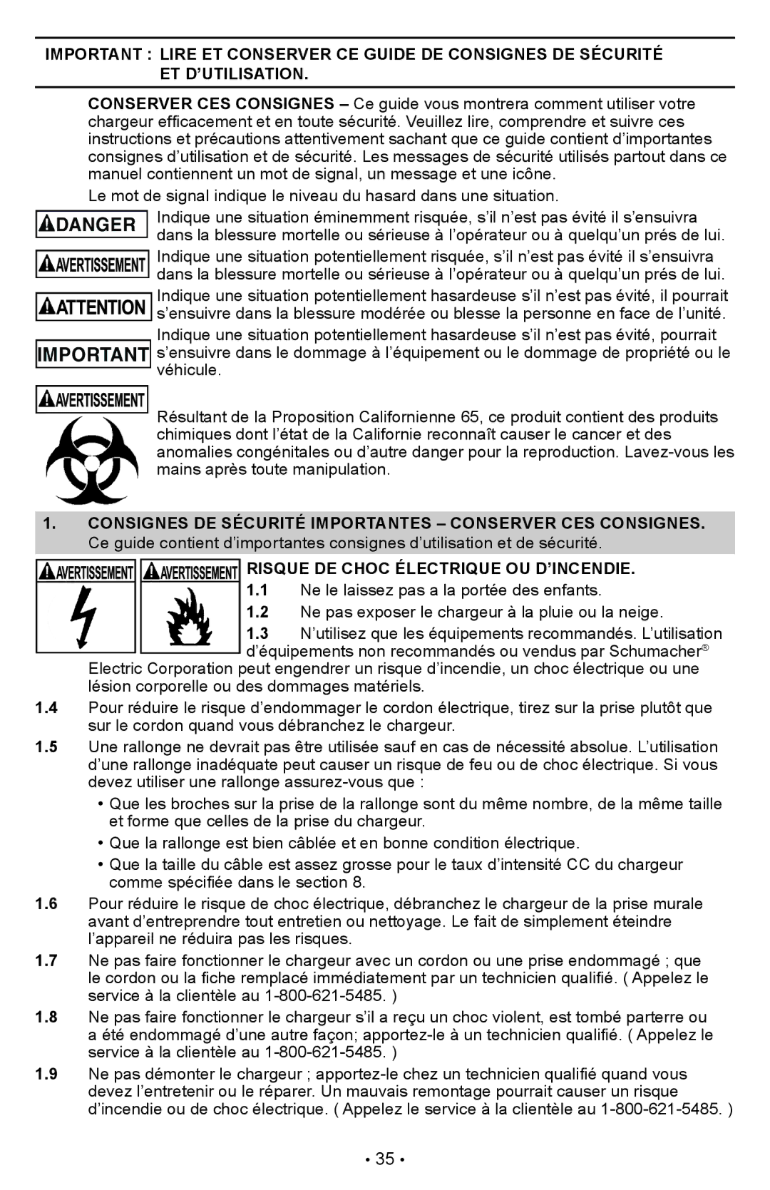 Schumacher PSW-22 owner manual Risque DE Choc Électrique OU D’INCENDIE 