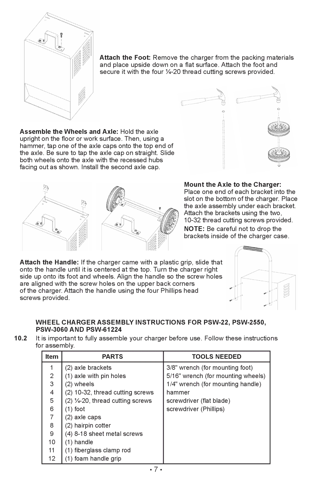 Schumacher PSW-22 owner manual Parts Tools Needed 