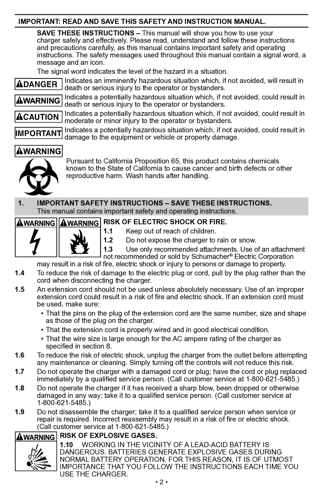 Schumacher PSW-70300A owner manual Risk of Electric Shock or Fire 