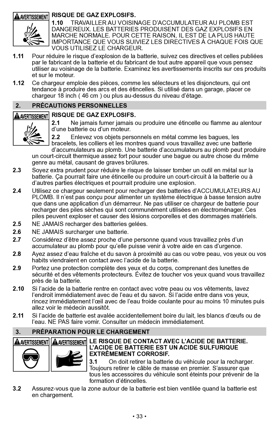 Schumacher PSW-70300A owner manual Précautions Personnelles Risque DE GAZ Explosifs 