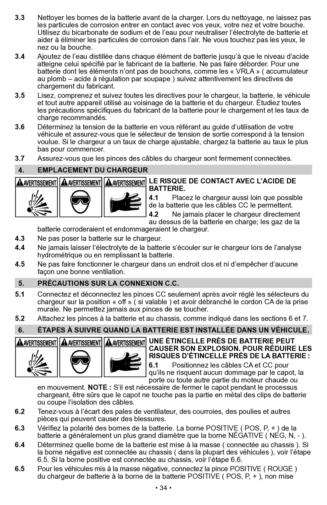 Schumacher PSW-70300A owner manual Précautions SUR LA Connexion C.C 