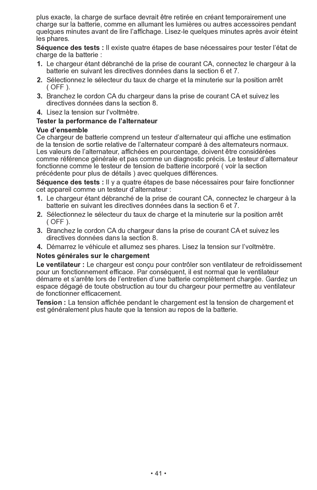 Schumacher PSW-70300A owner manual Tester la performance de l’alternateur Vue d’ensemble 