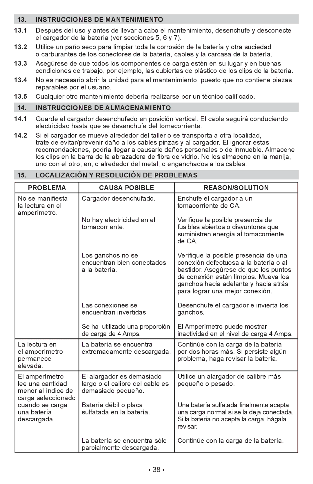 Schumacher PWI70300A owner manual Instrucciones DE Mantenimiento, Instrucciones DE Almacenamiento 