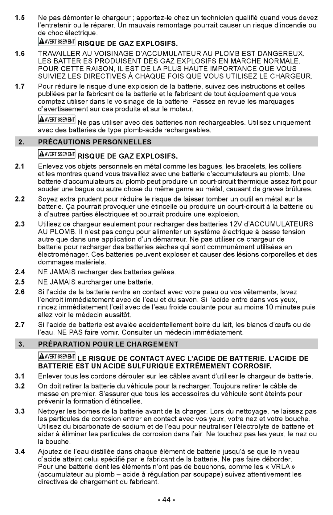 Schumacher PWI70300A owner manual Avertissement Risque DE GAZ Explosifs 