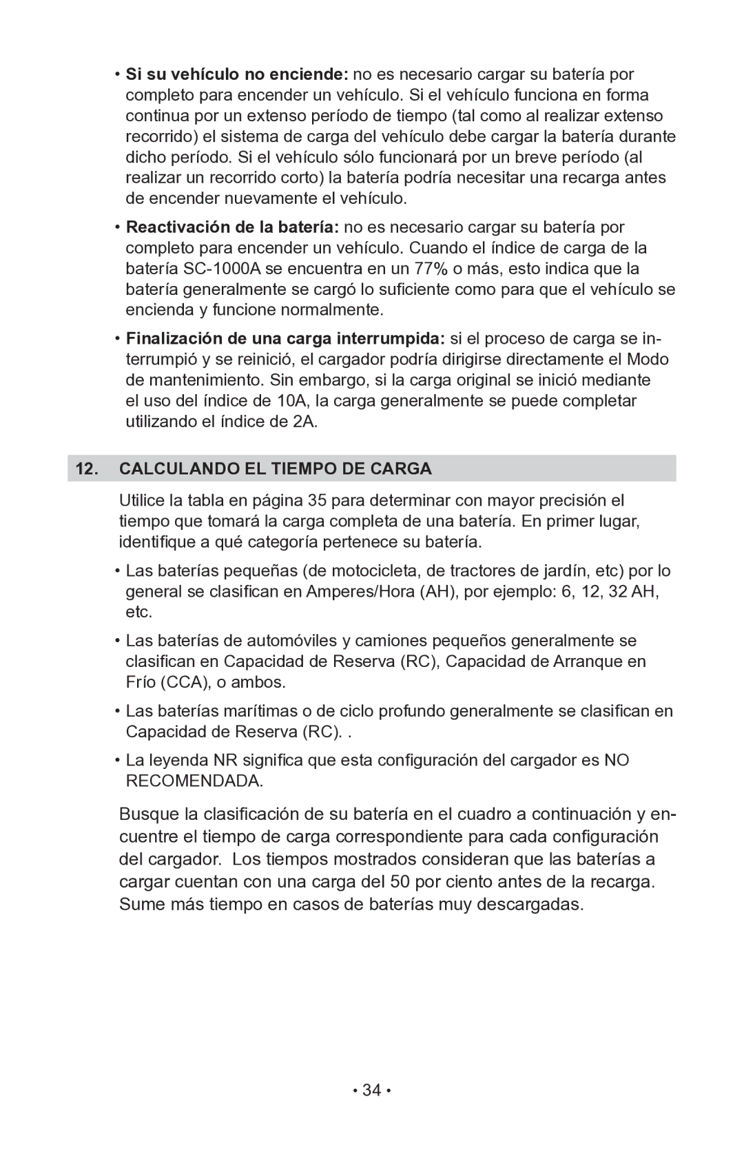 Schumacher MODELS SC-600A, SC-1000A owner manual Calculando EL Tiempo DE Carga, Recomendada 