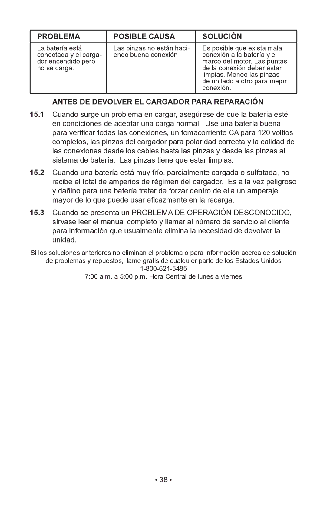 Schumacher MODELS SC-600A, SC-1000A owner manual Antes DE Devolver EL Cargador Para Reparación 