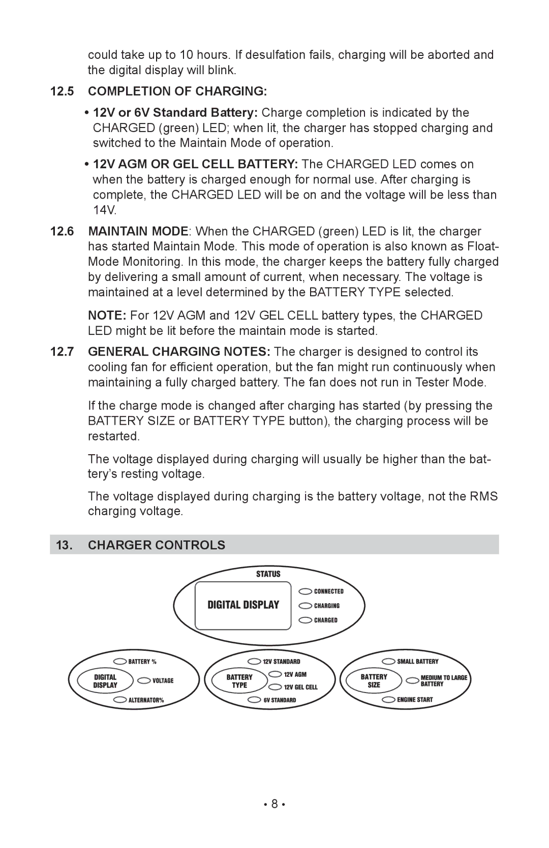 Schumacher SC-10030A owner manual Completion of Charging, Charger controls 