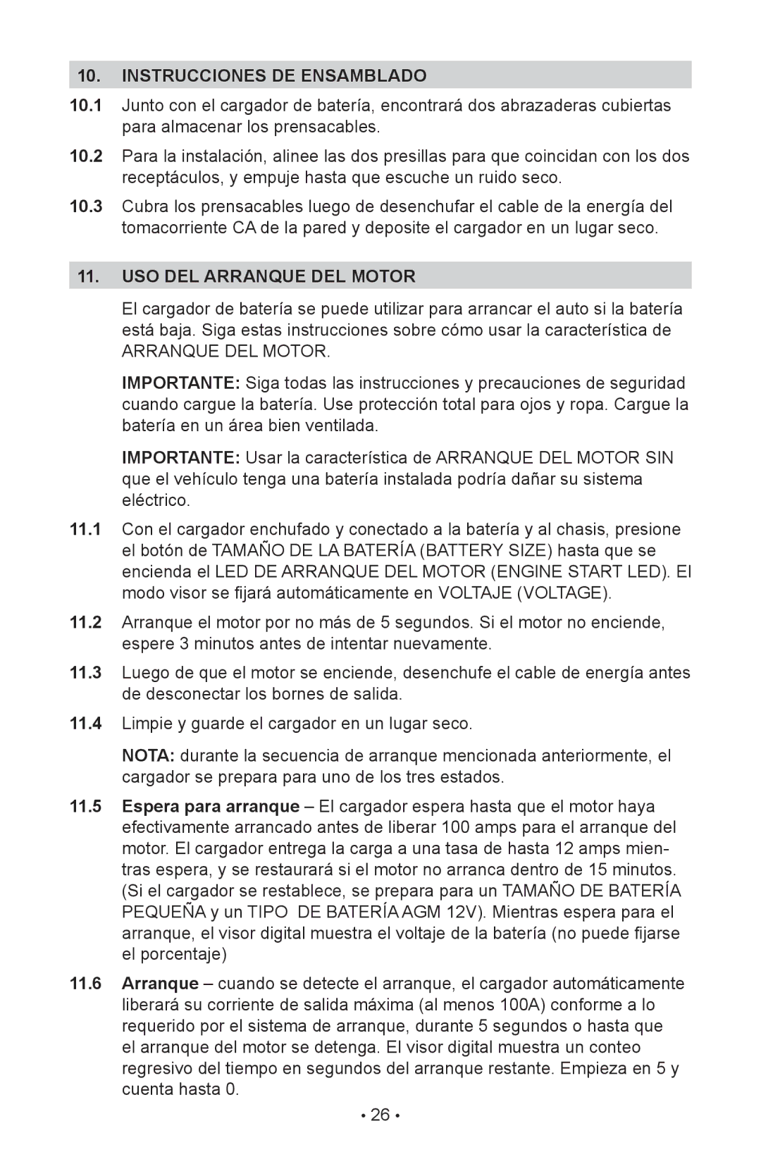 Schumacher SC-10030A owner manual Instrucciones DE Ensamblado, USO DEL Arranque DEL Motor 