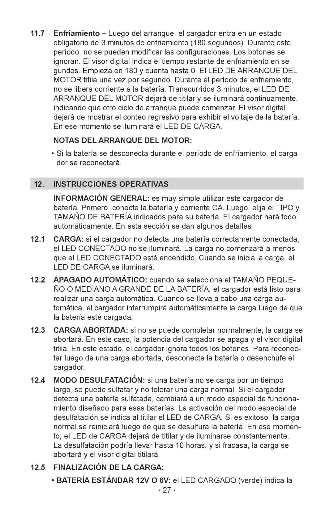 Schumacher SC-10030A owner manual Instrucciones Operativas, Finalización DE LA Carga 