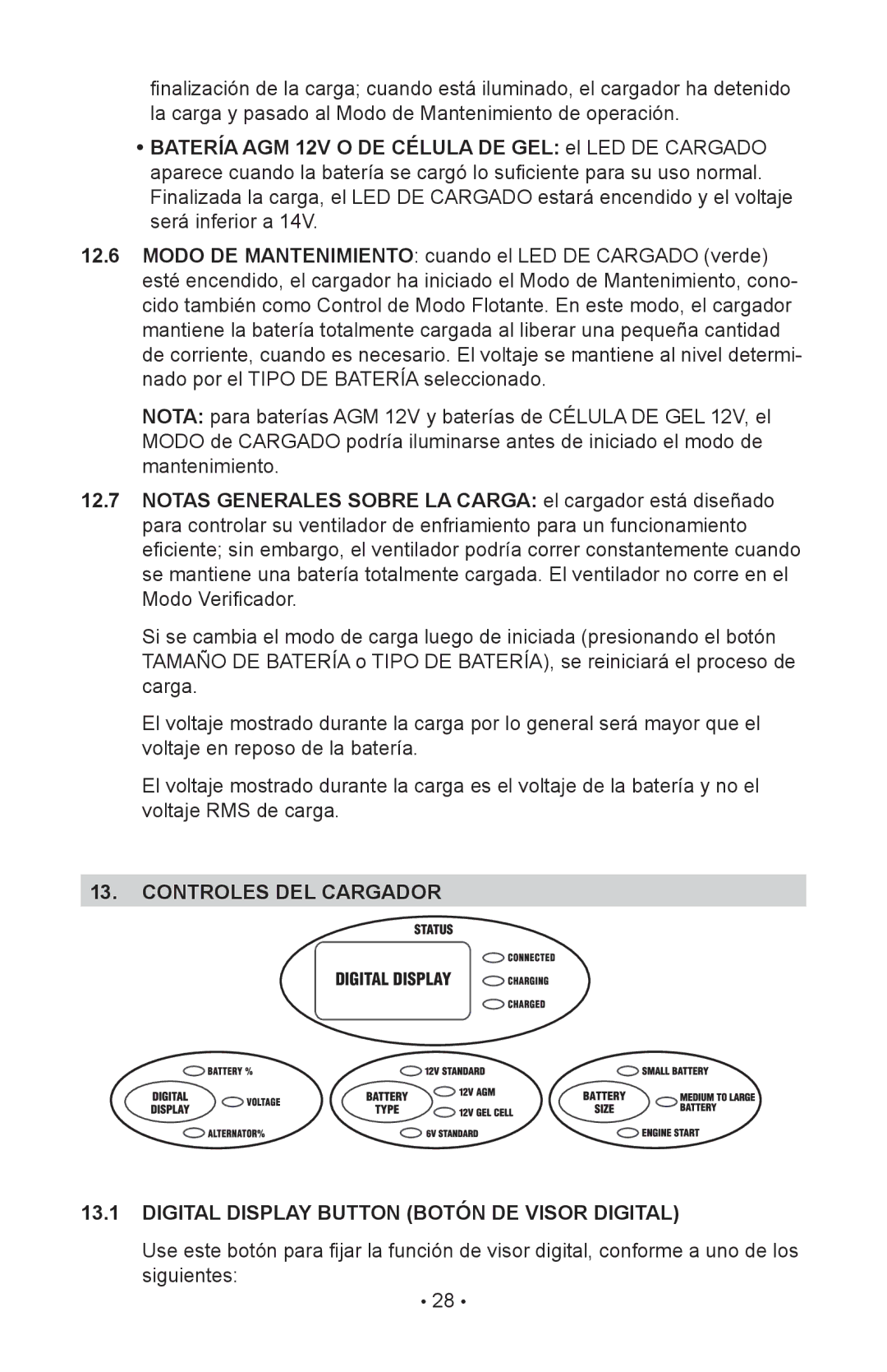 Schumacher SC-10030A owner manual Controles DEL Cargador, Digital Display Button Botón DE Visor Digital 