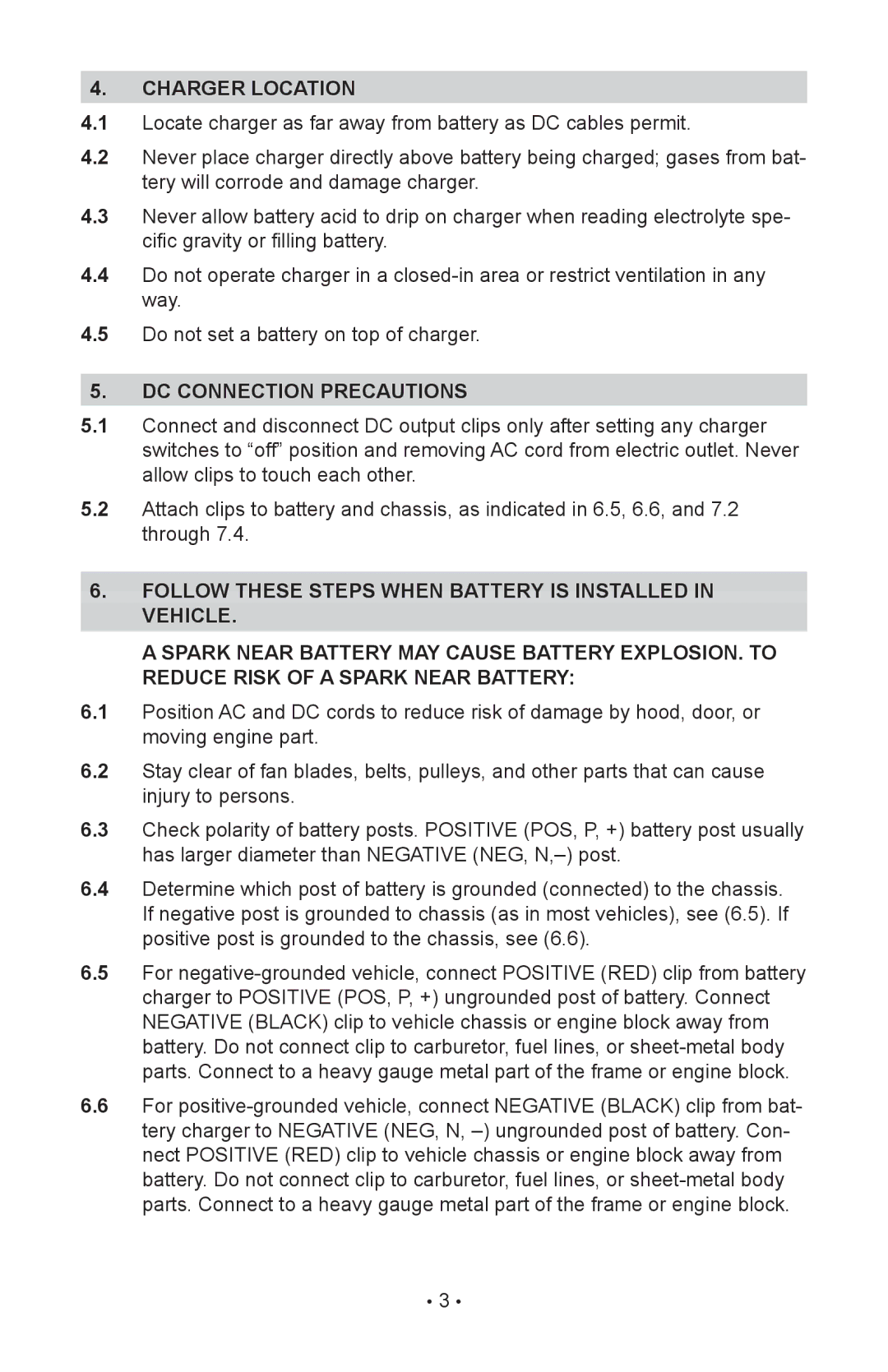 Schumacher SC-10030A owner manual Charger Location, DC Connection Precautions 