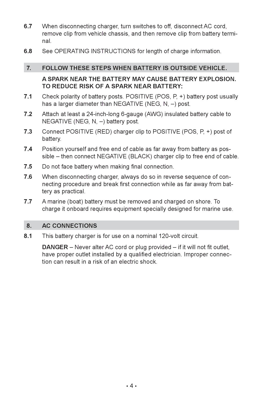 Schumacher SC-10030A owner manual Ac connections 