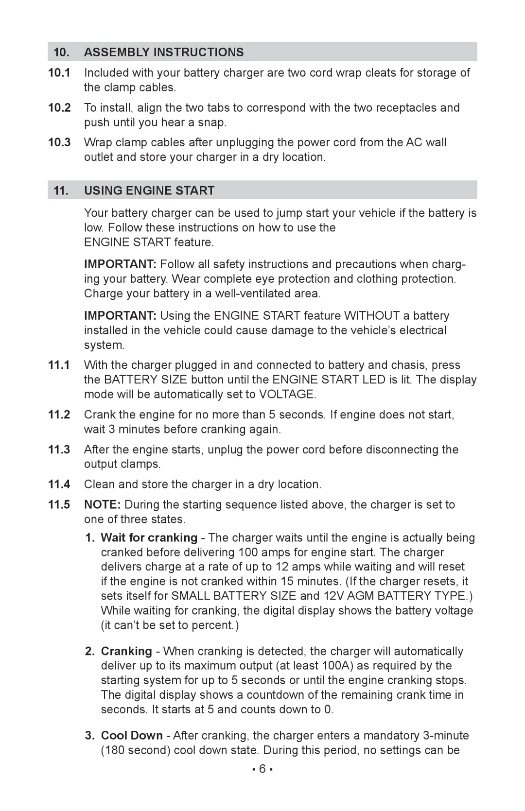 Schumacher SC-10030A owner manual Assembly instructions, Using engine start 