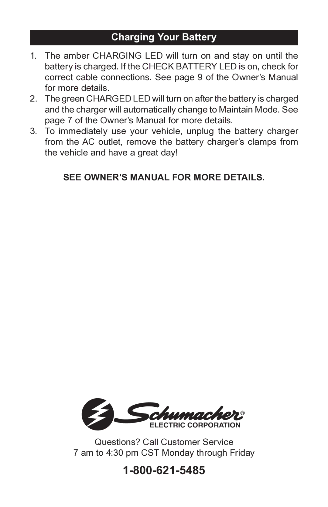 Schumacher SC-300A owner manual Charging Your Battery 