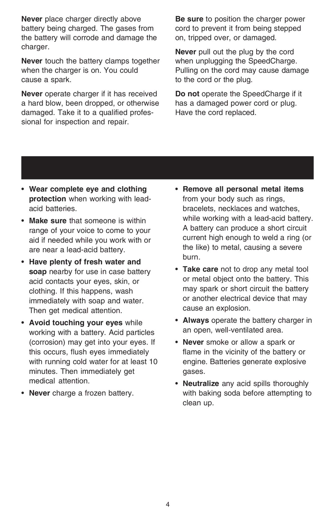 Schumacher SC-6000A owner manual Personal Safety Precautions 