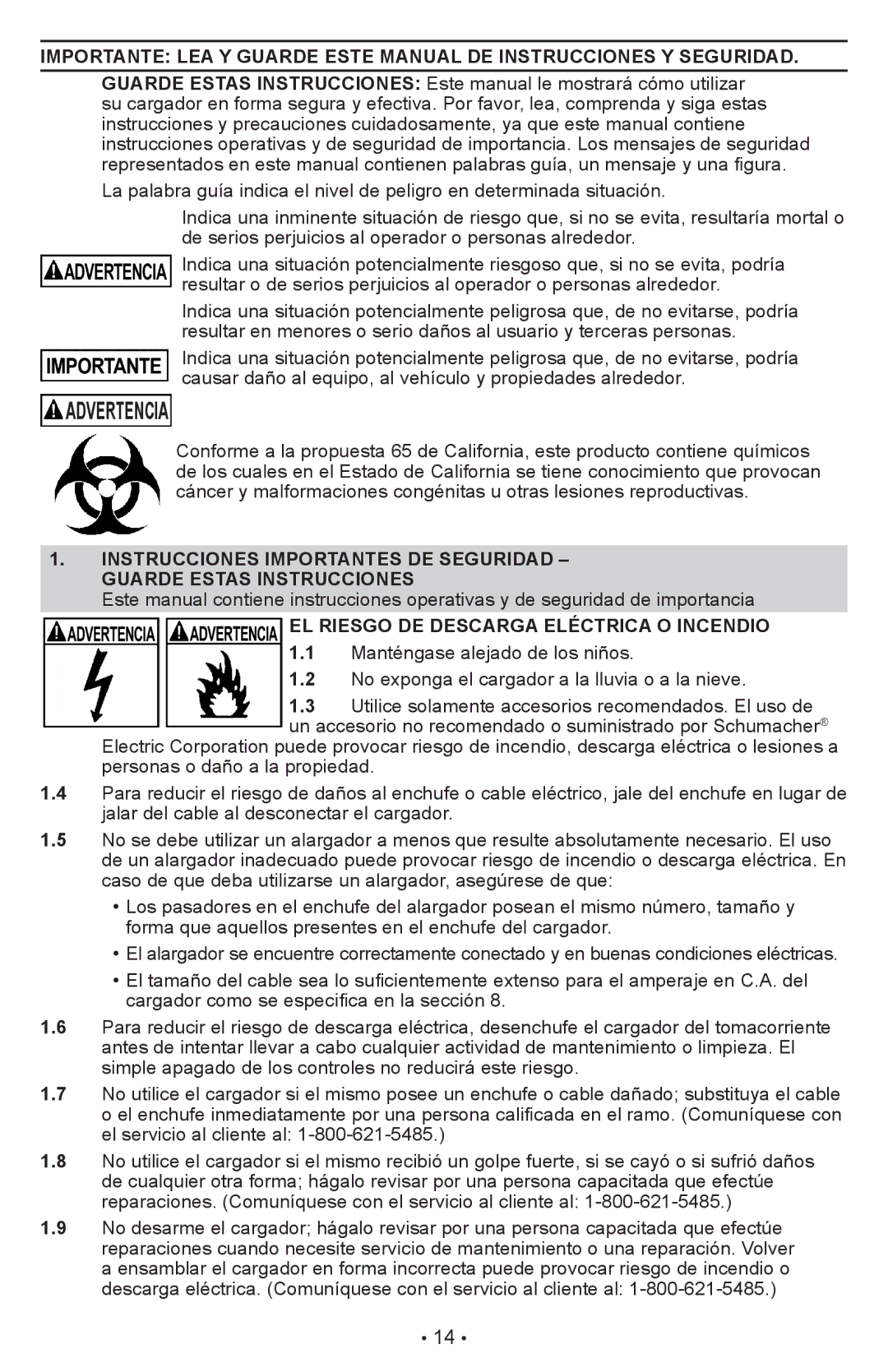 Schumacher SC-600A owner manual Advertencia, EL Riesgo DE Descarga Eléctrica O Incendio 