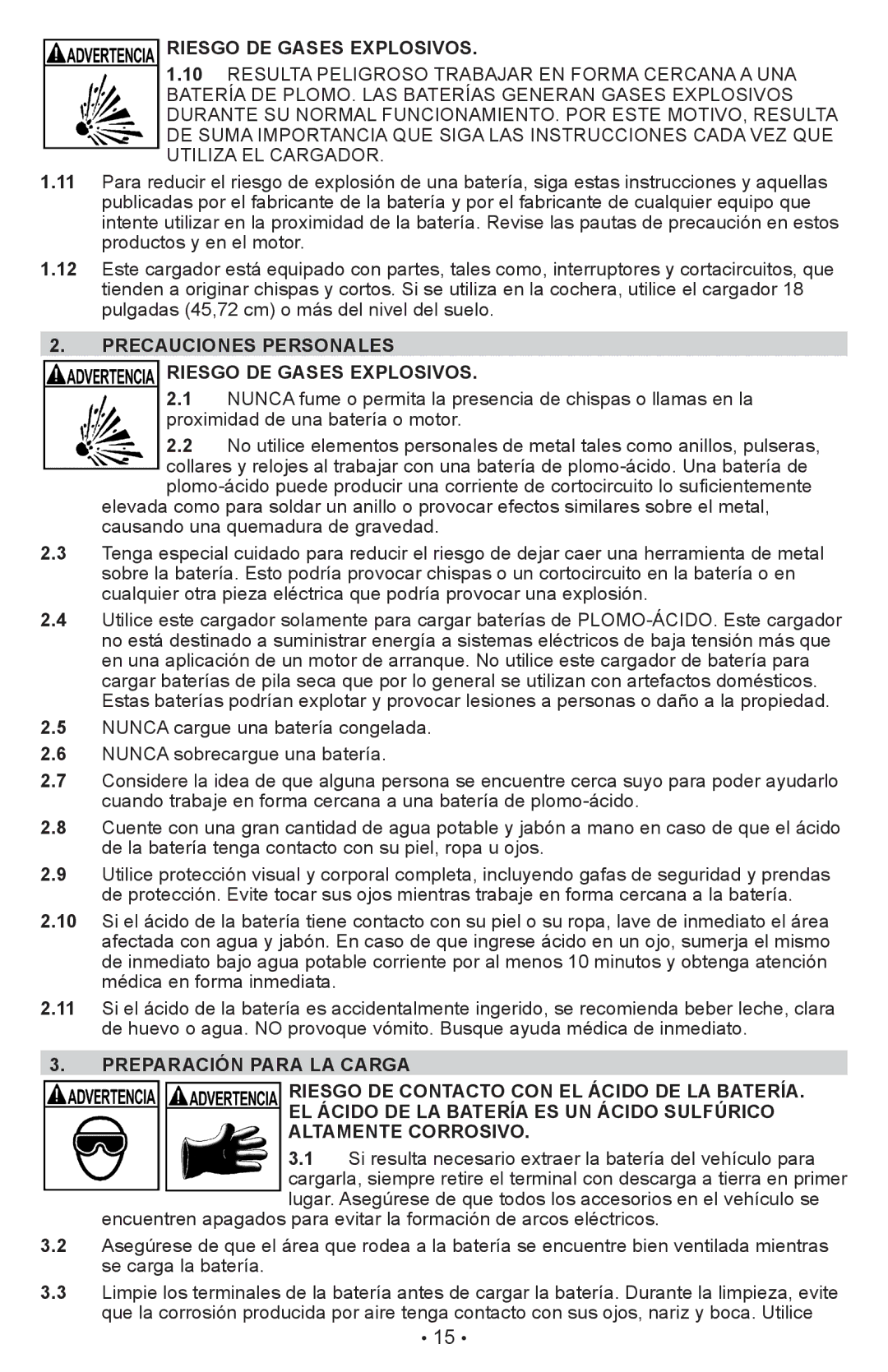 Schumacher SC-600A owner manual Precauciones Personales Riesgo DE Gases Explosivos 