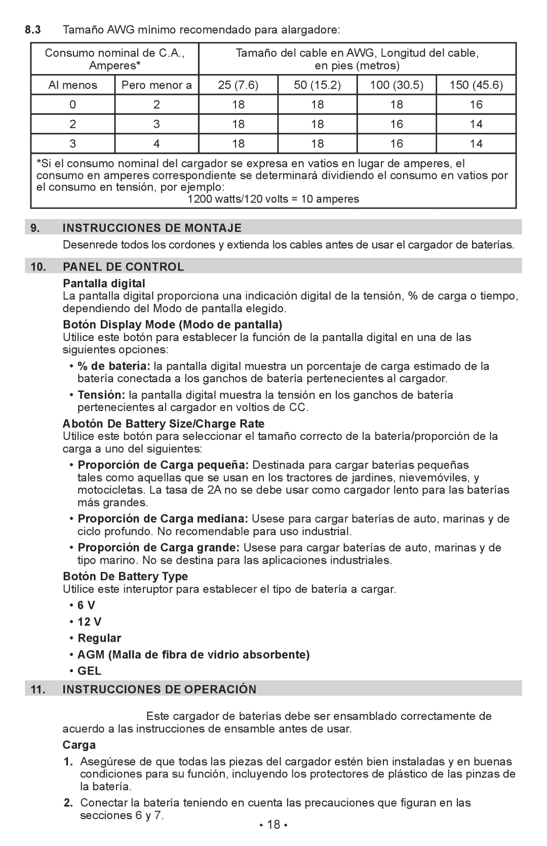 Schumacher SC-600A owner manual Instrucciones DE Montaje, Panel DE Control, GEL Instrucciones DE Operación 