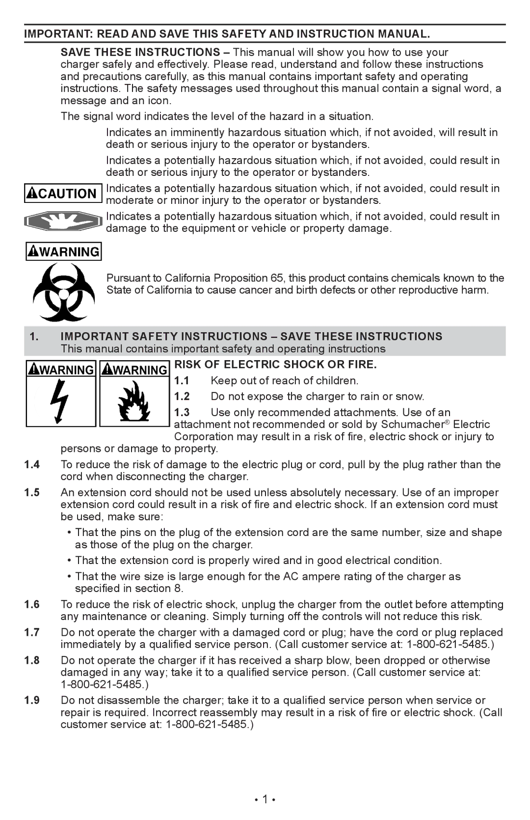 Schumacher SC-600A owner manual Risk of Electric Shock or Fire 