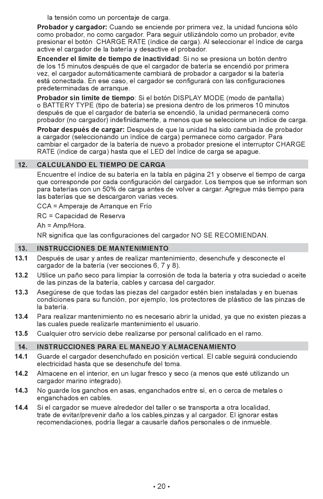 Schumacher SC-600A owner manual Calculando EL Tiempo DE Carga, Instrucciones DE Mantenimiento 