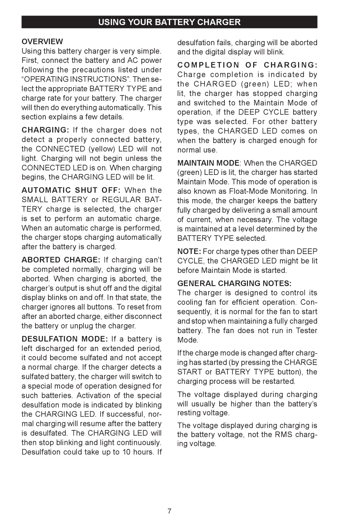Schumacher SC-6500A owner manual Using your battery charger, Overview, General Charging Notes 
