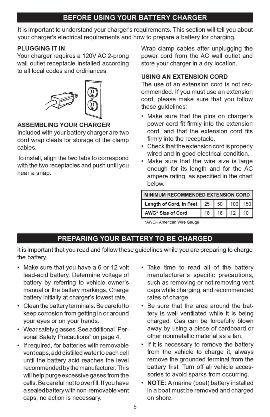 Schumacher SC-7500A Before Using Your Battery Charger, Preparing your battery to be charged, Plugging IT 