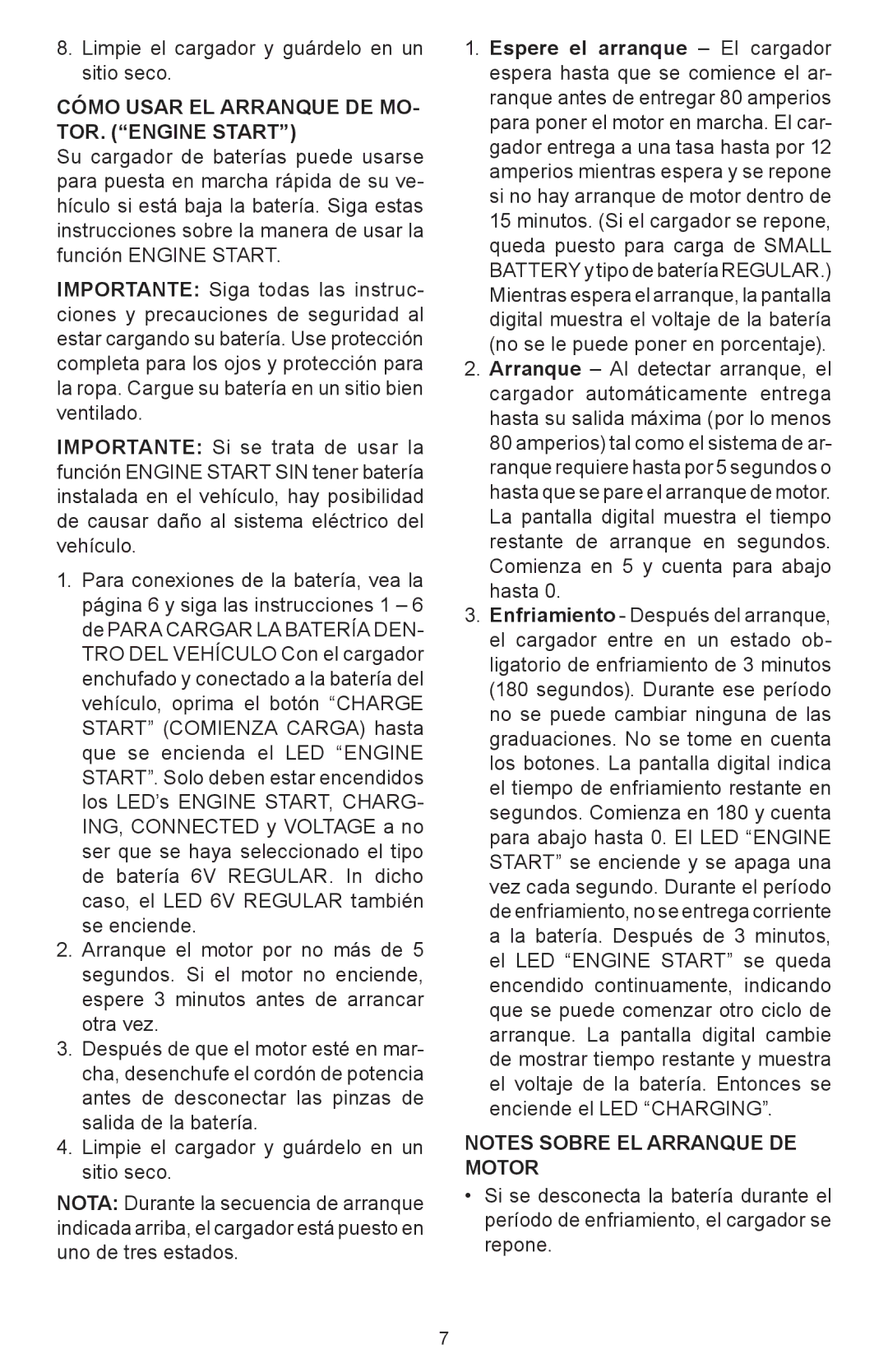 Schumacher SC-8000A owner manual Cómo Usar EL Arranque DE MO- TOR. Engine Start, No se le puede poner en porcentaje 