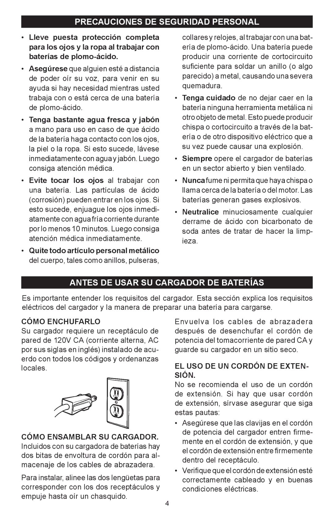 Schumacher SC-8010A owner manual Precauciones DE Seguridad Personal, Antes DE Usar SU Cargador DE Baterías, Cómo Enchufarlo 