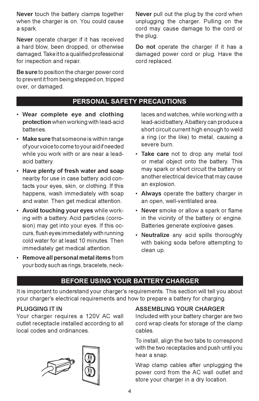 Schumacher SC-8010A owner manual Personal Safety Precautions, Before Using Your Battery Charger, Plugging IT 