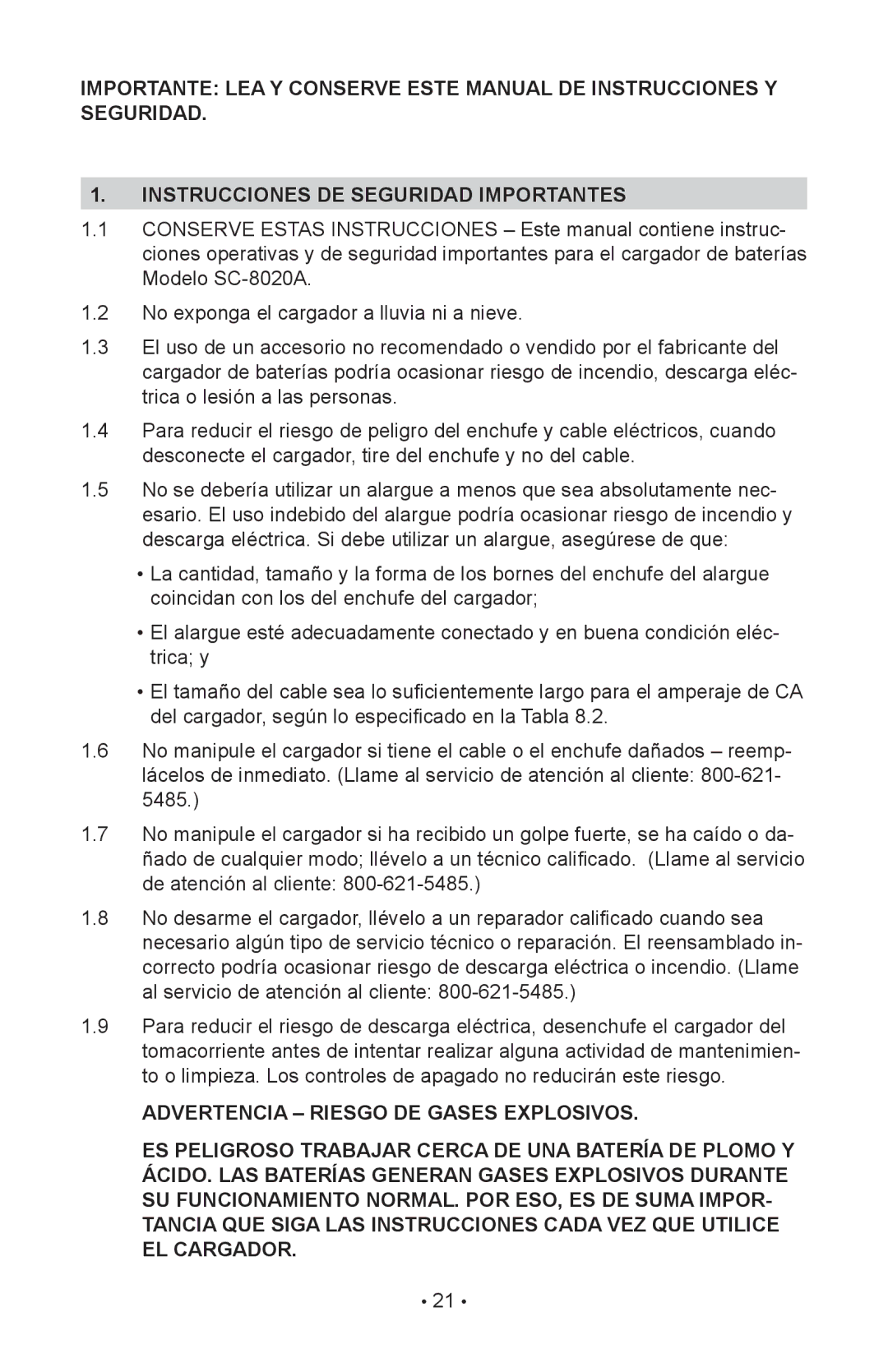 Schumacher SC-8020A owner manual 