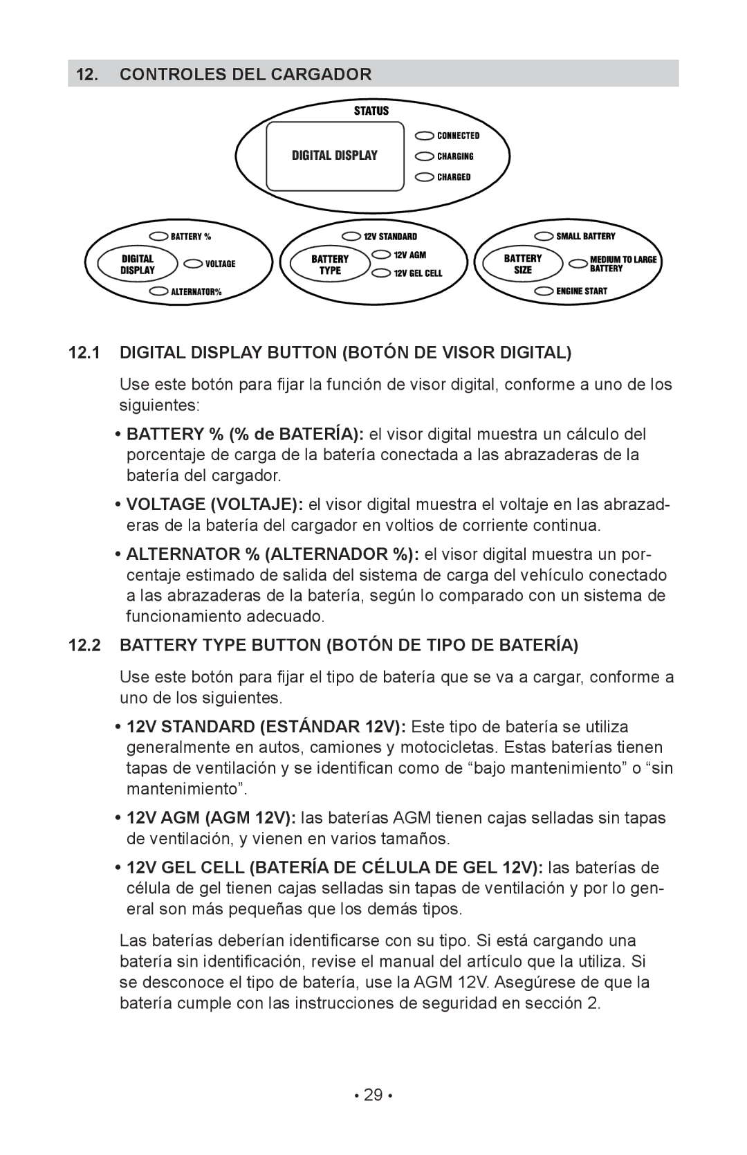 Schumacher SC-8020A owner manual Controles DEL Cargador, Digital Display Button Botón DE Visor Digital 