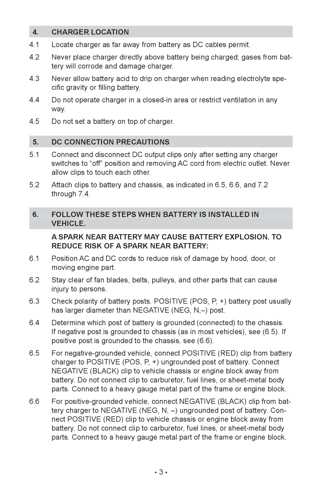 Schumacher SC-8020A owner manual Charger Location, DC Connection Precautions 