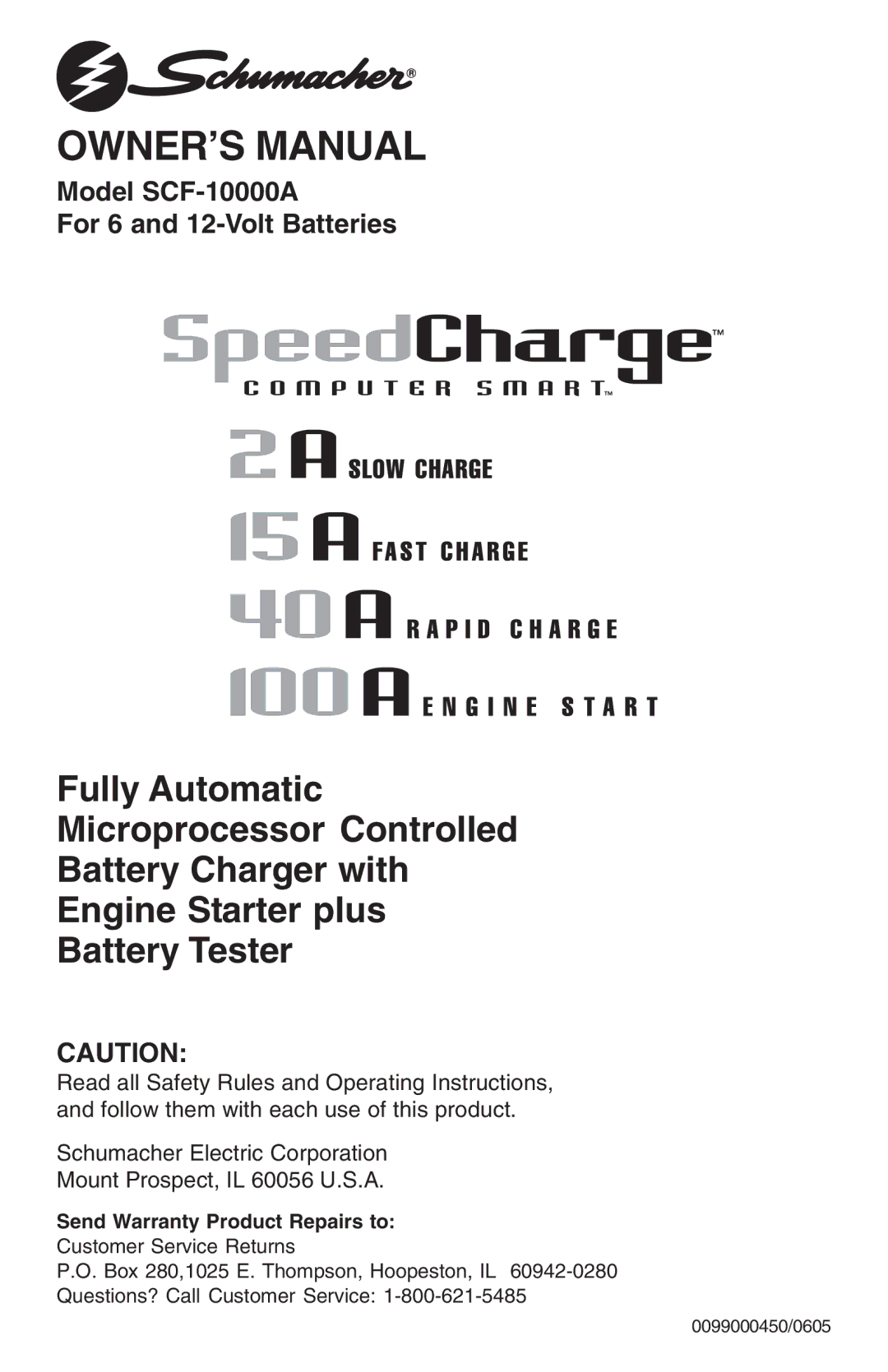 Schumacher SCF-10000A owner manual Send Warranty Product Repairs to 