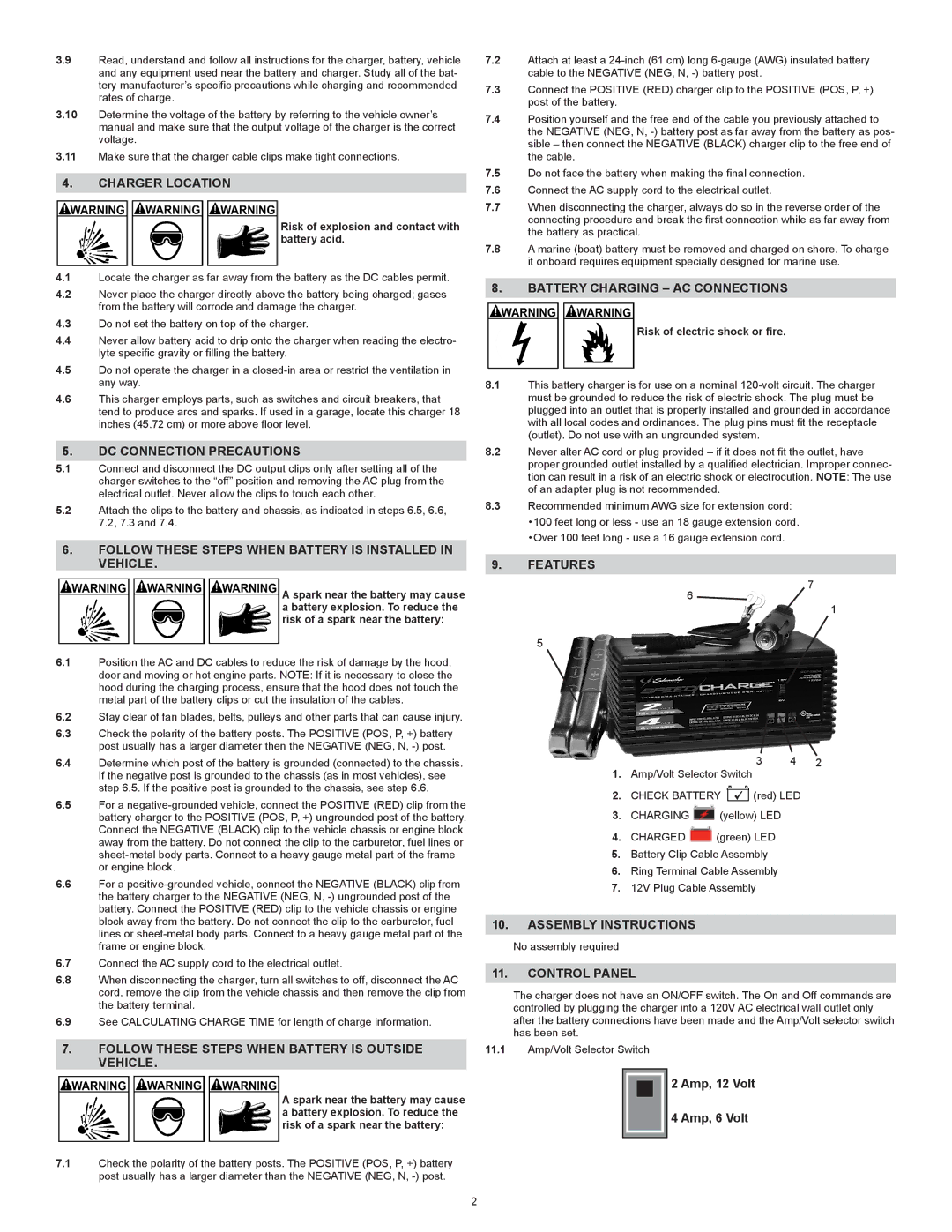 Schumacher SCF-200A Charger Location, DC Connection Precautions, Follow These Steps When Battery is Installed in Vehicle 