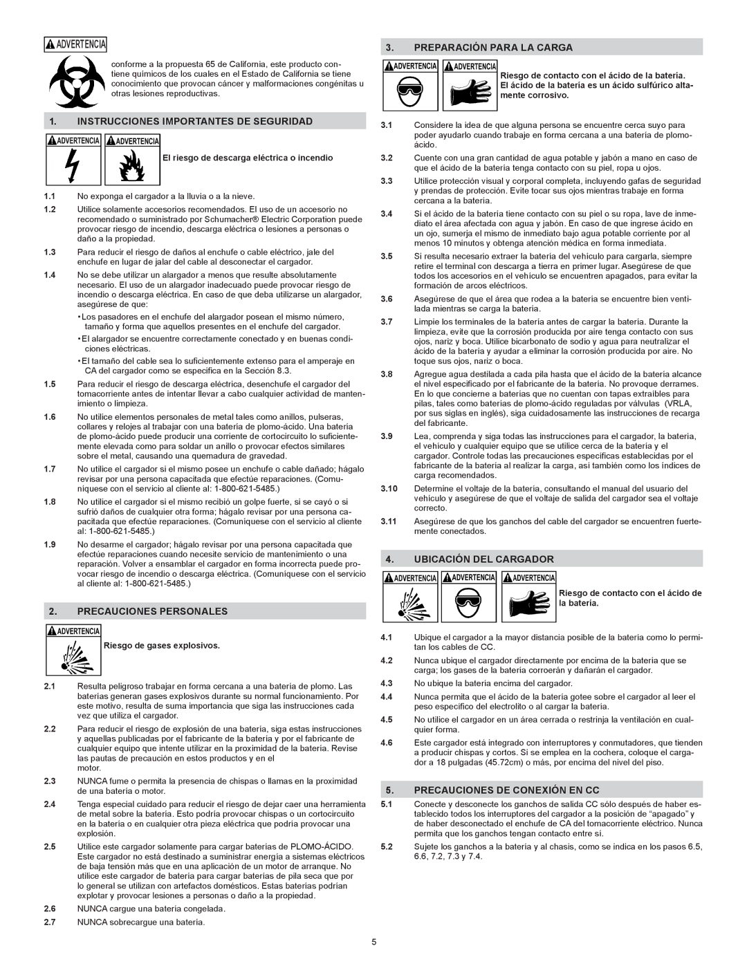 Schumacher SC-200A, SCF-200A Instrucciones Importantes DE Seguridad, Precauciones Personales, Preparación Para LA Carga 