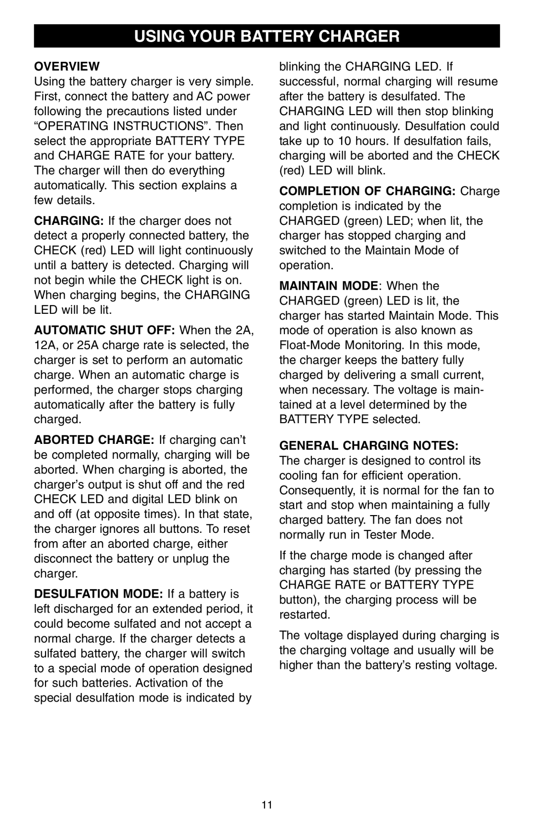 Schumacher SCF-2500A owner manual Using Your Battery Charger 