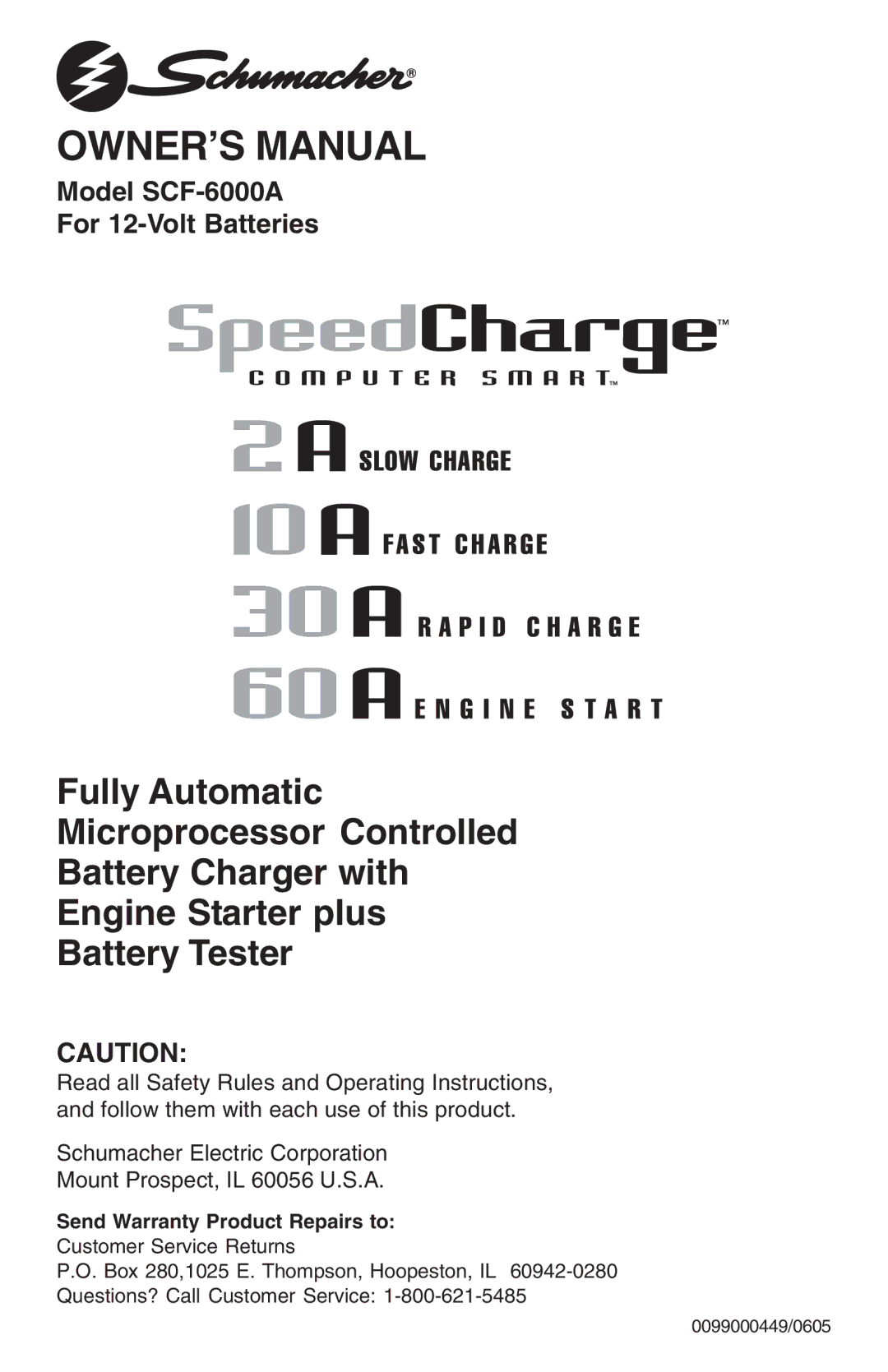 Schumacher SCF-6000A owner manual Send Warranty Product Repairs to 