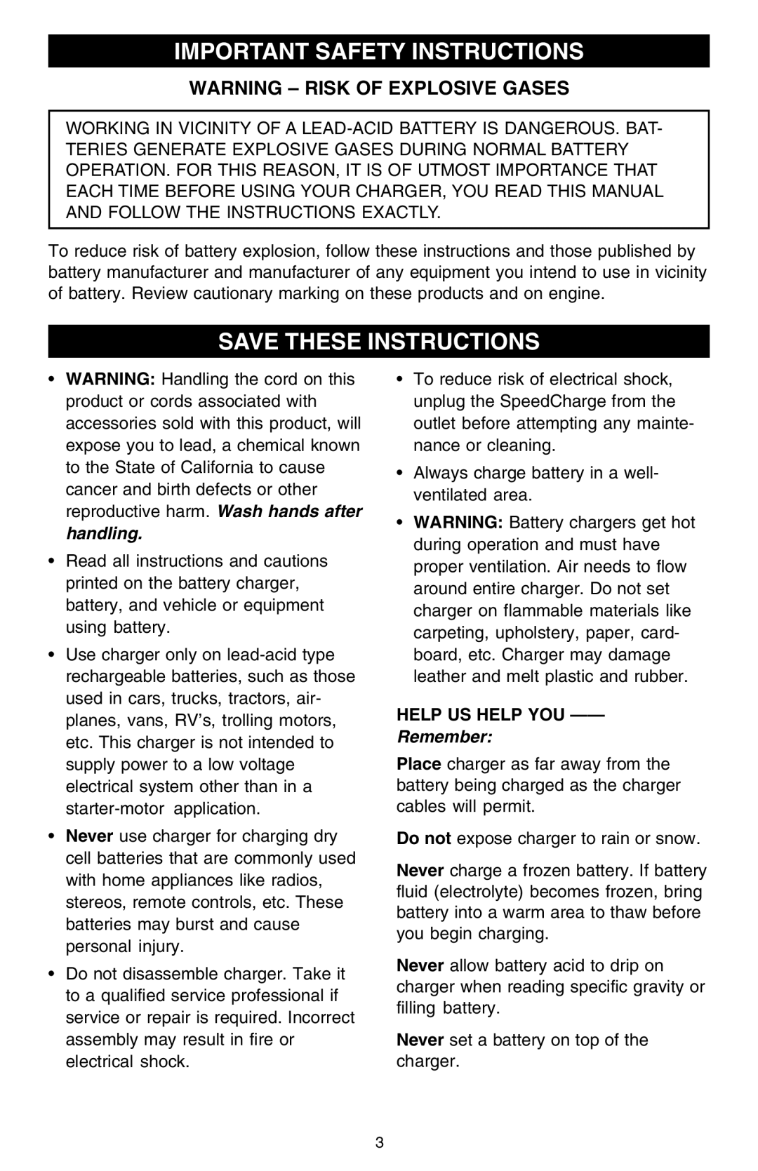 Schumacher SCF-6000A owner manual Important Safety Instructions, Help US Help YOU 