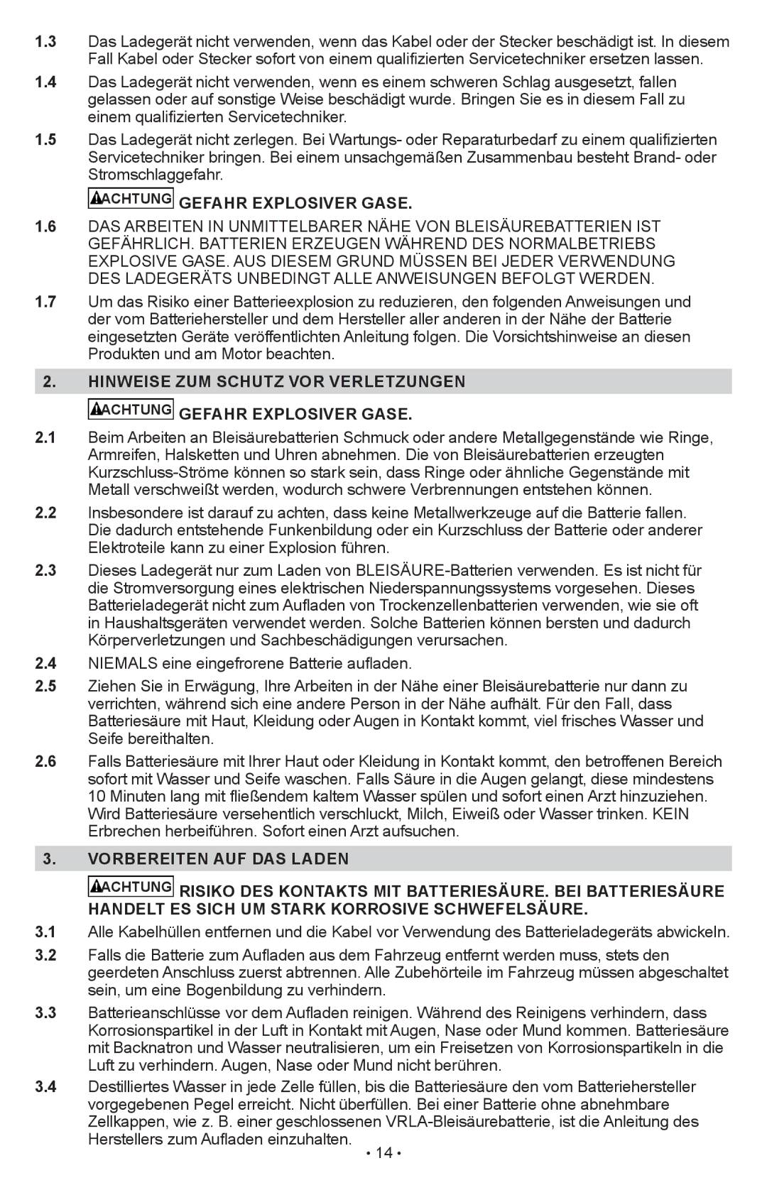 Schumacher SCI90 owner manual Achtung Gefahr Explosiver Gase 