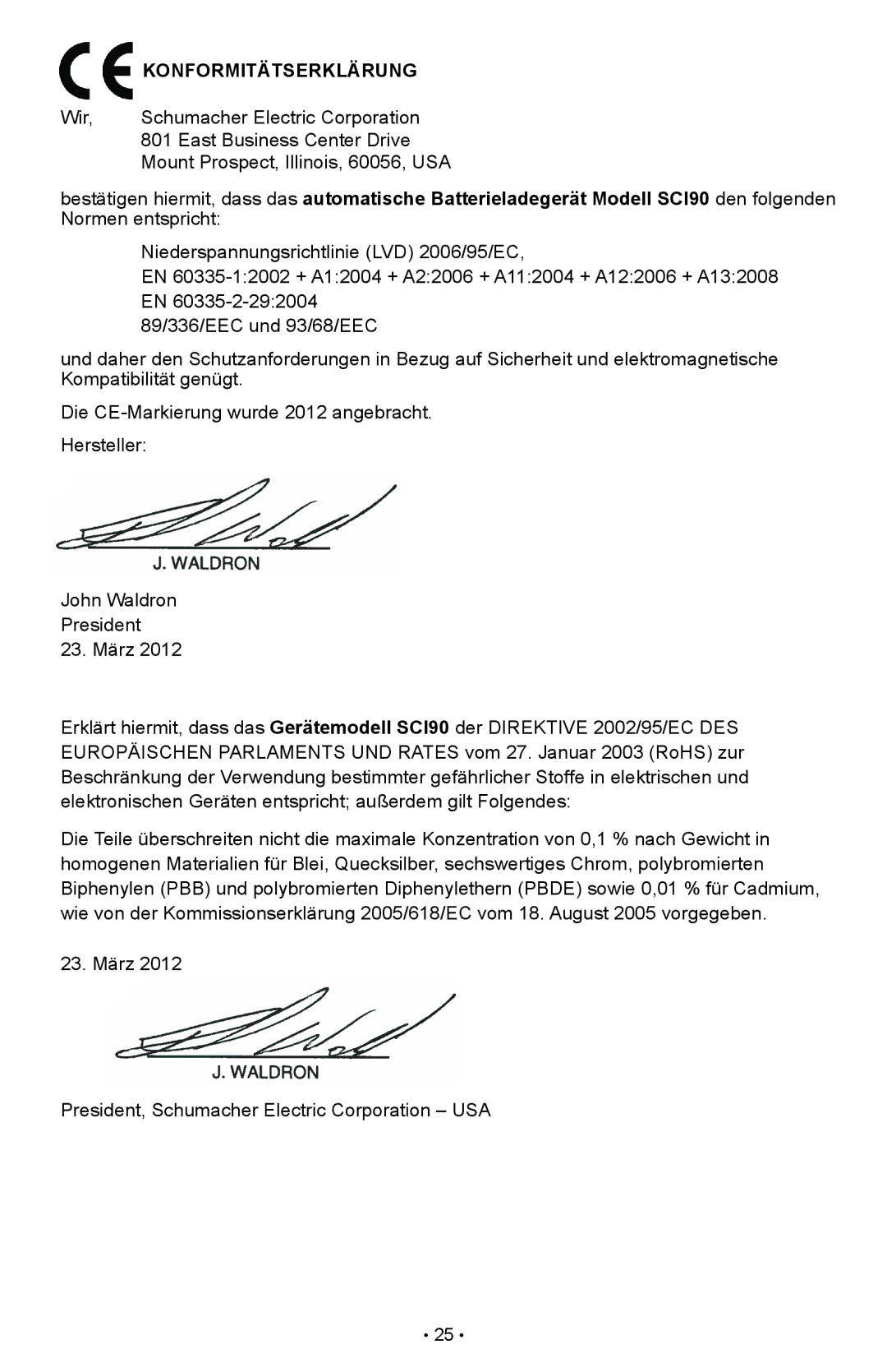 Schumacher SCI90 owner manual Konformitätserklärung 