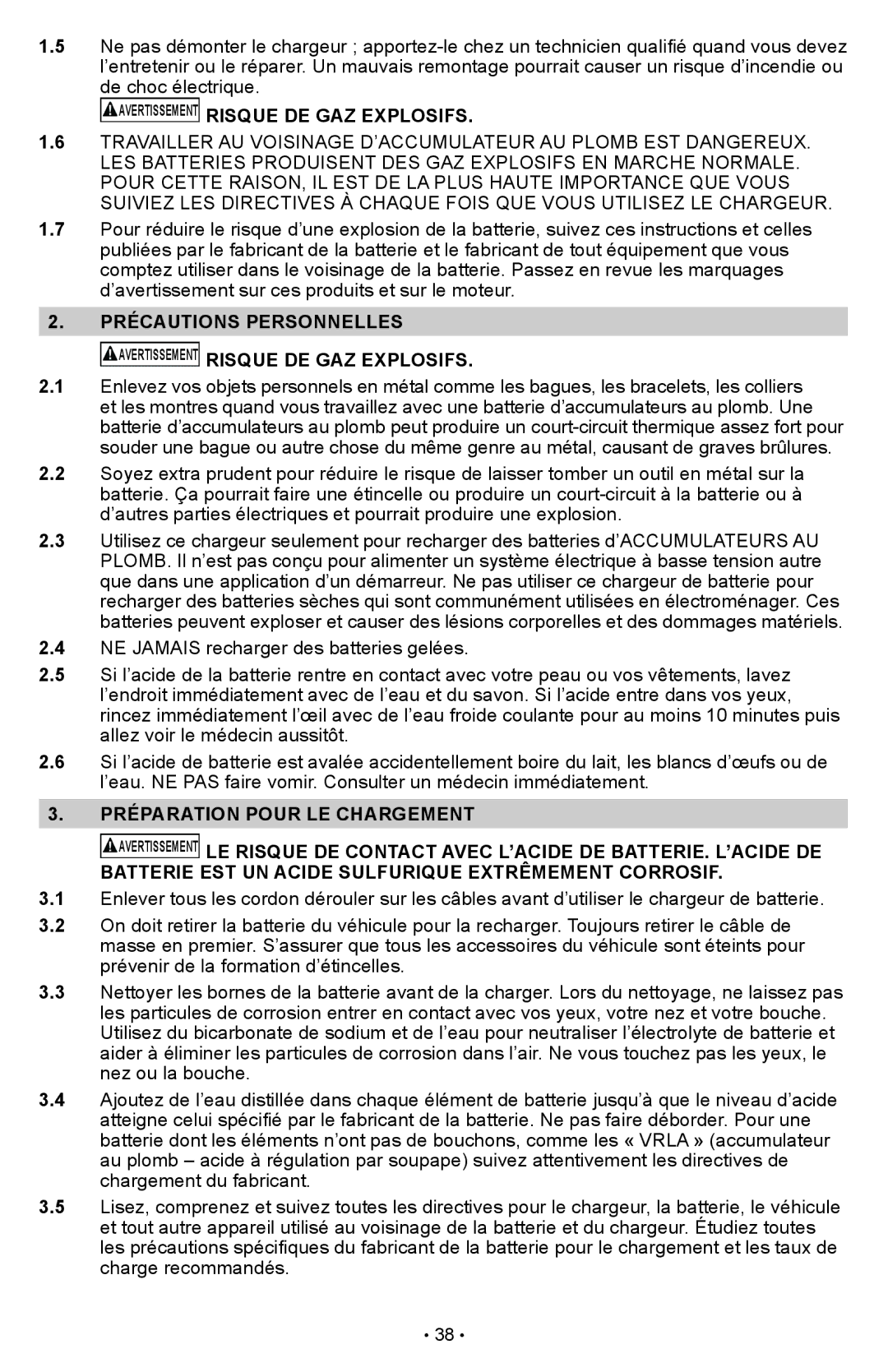 Schumacher SCI90 owner manual Avertissement Risque DE GAZ Explosifs 