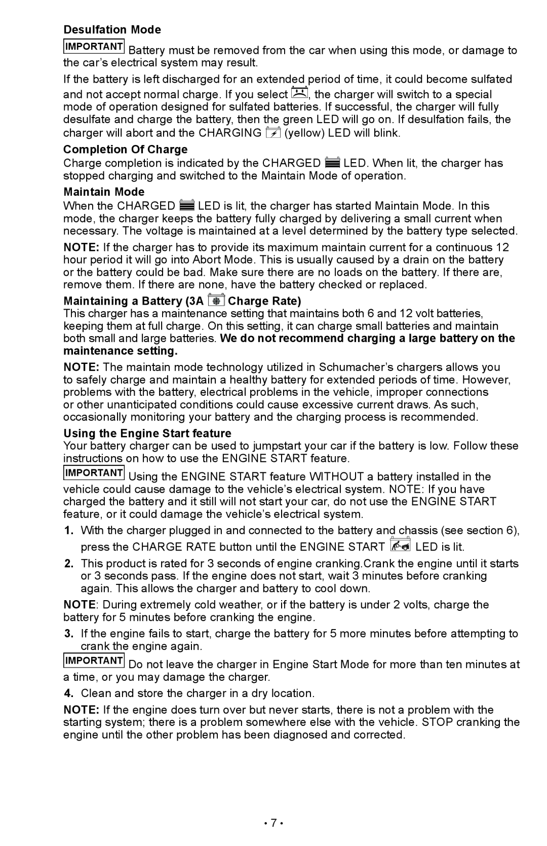 Schumacher SCI90 owner manual Desulfation Mode, Completion Of Charge, Maintain Mode, Maintaining a Battery 3A Charge Rate 
