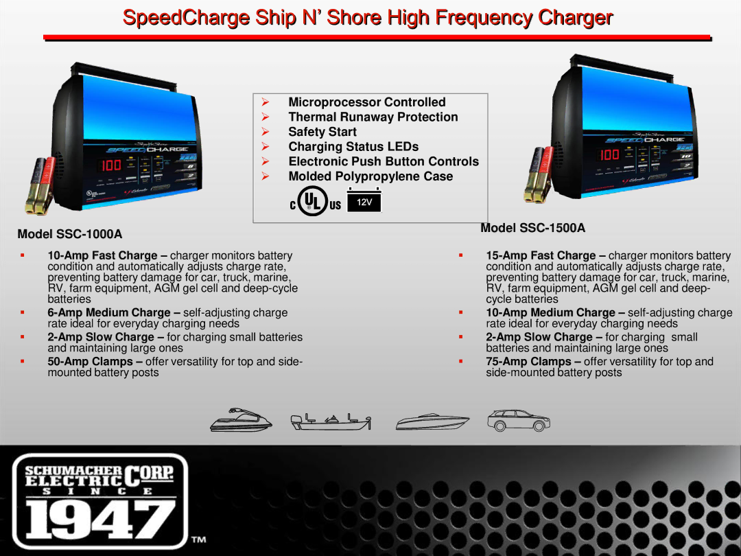 Schumacher SE-1 manual SpeedCharge Ship N’ Shore High Frequency Charger, Amp Slow Charge for charging small 