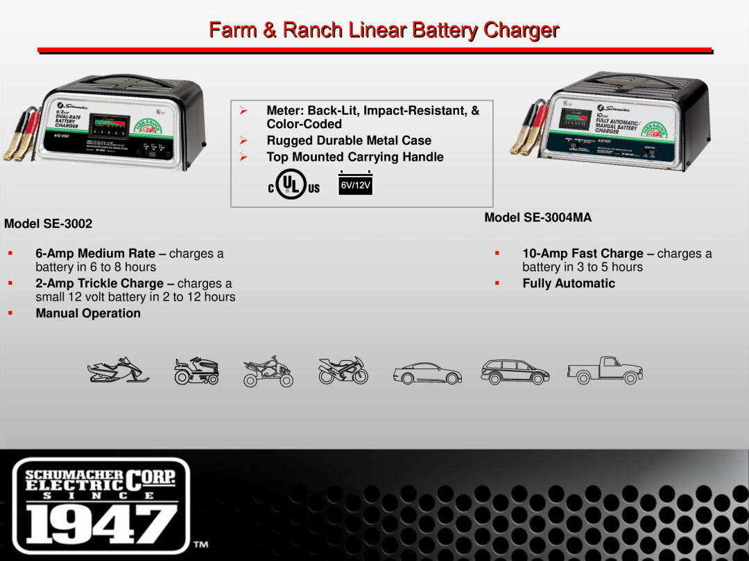 Schumacher SE-1 Farm & Ranch Linear Battery Charger,  Meter Back-Lit, Impact-Resistant, & Color-Coded, Model SE-3004MA 