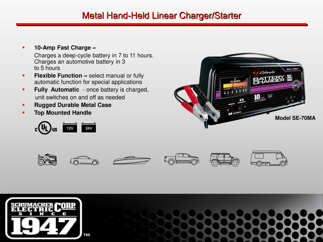 Schumacher SE-1 manual Metal Hand-Held Linear Charger/Starter,  10-Amp Fast Charge 