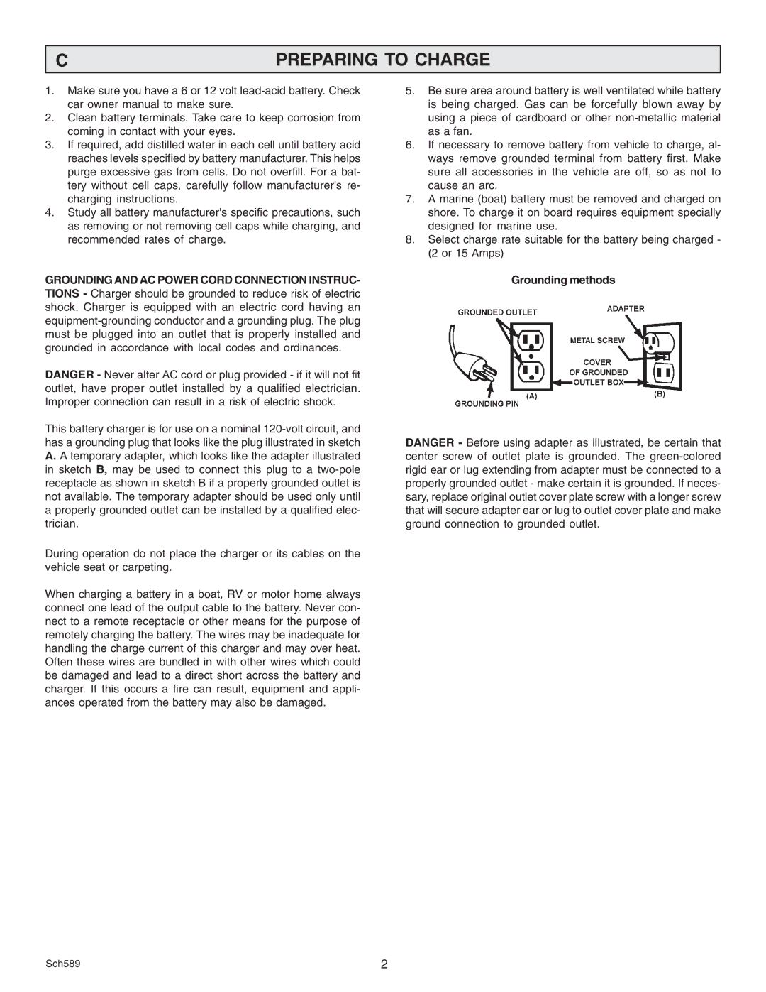 Schumacher SE-125A owner manual Preparing to Charge 